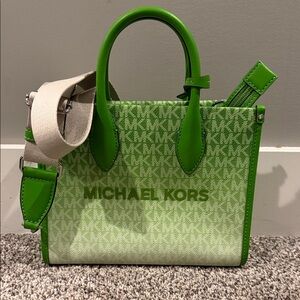 Michael Kors Green and Cream Satchel